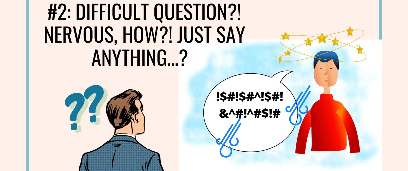 image of an interviewee rambling when he is nervous when asked a difficult question by an interviewer - dsa interview workshop tip number 2